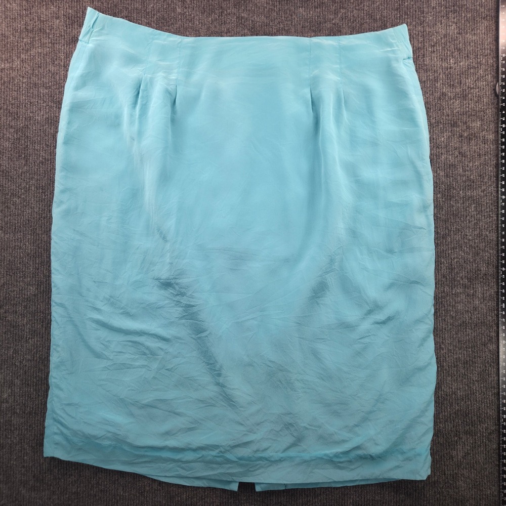 VTG Diane Von Furstenberg Silk Assets Vintage Turquoise Silk Pencil Skirt 14